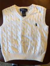 Polo Ralph Lauren Boys size 4T white cotton v-neck sleeveless cable knit vest