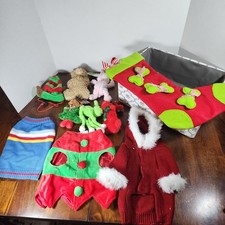Dog Clothes Size Small  Toys with Storage Bin Lot