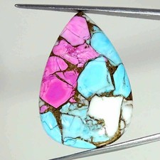 32.60Cts Cotton Candy Pink Copper Turquoise Pear Cabochon Loose Gemstone
