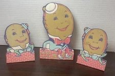 Vintage 3 Humpty Dumpty Standing Cardboard Sitting On Wall 3 Collectible Pieces