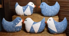 Primitive 5 Blue White Quilt Birds Small Bowl Fillers  Cupboard Tucks