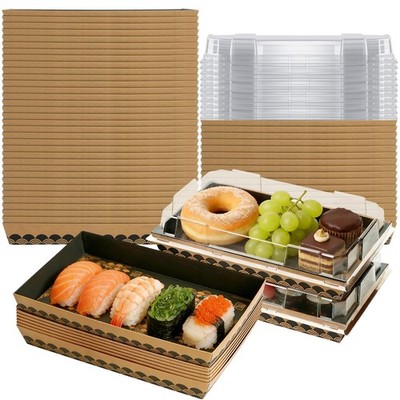 50 Pack Sushi Containers with Lid, 8 x 4.9 x1.7 Inch Sushi Trays, Disposable ...