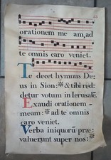 17TH C MEDIEVAL VELLUM ANTIPHONAL MANUSCRIPT MUSIC LEAF LATIN GREGORIAN CHANT
