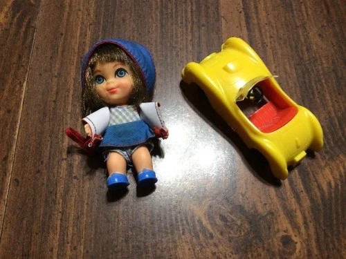 VTG 1965 Mattel Vintage Little Kiddle Babe Biddle Doll, Outfit, Car w/windshield