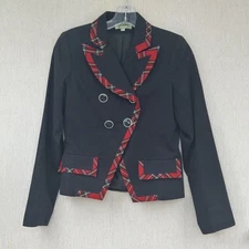 Mis-behave vintage jacket sz 10 black red check tartan military style linen mix