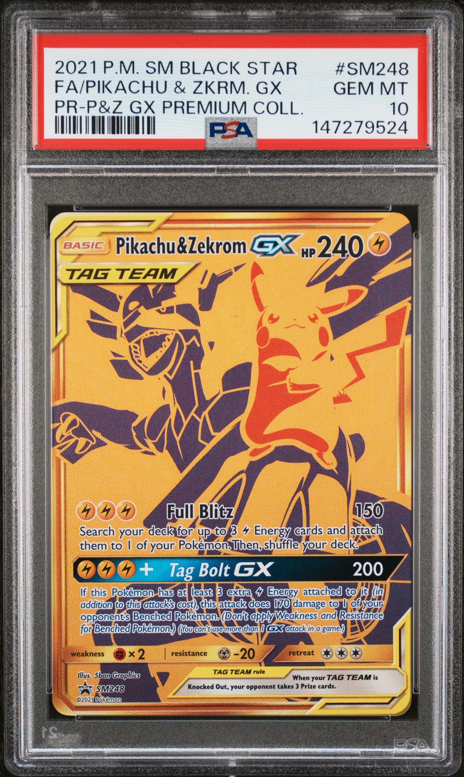 Pikachu & Zekrom GX SM248 Full Art  Pokemon Black Star Promo GEM MINT PSA 10