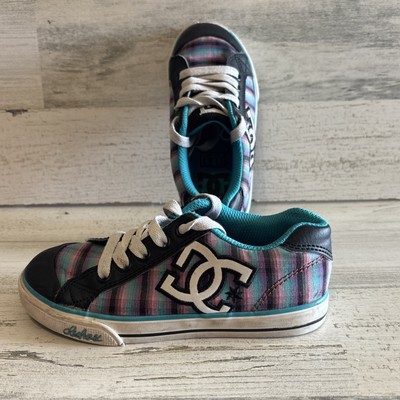 DC Shoes Girls Size 1.5 Chelsea Graffik Skateboarding Plaid Pink Teal Black