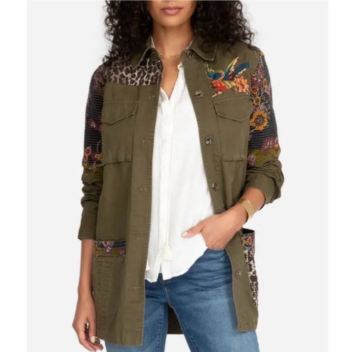 Johnny Was Workshop Patch Work Military Jacket Em… - image 2