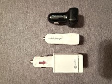 Lot of 3 Car Chargers   12V Auto Cigarette Lighter Plugs with double USB inputs