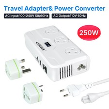 LVYUAN 250W Voltage Transformer 220V to 110V Step Down Converter 3AC 4USB White