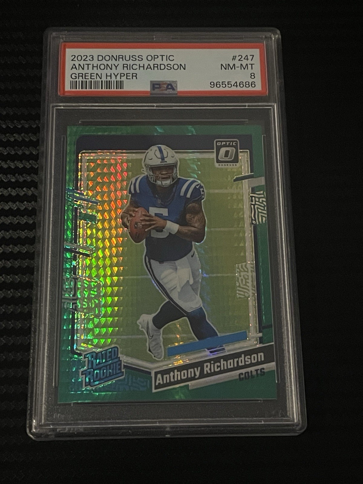 2023 Optic Anthony Richardson Green Hyper Rated Rookie RC Colts PSA 8 No. 247