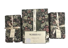 Morris & Co Hyacinth Tablecloth 60x144 & 16 Napkins Set Green Oblong Seats 12-14