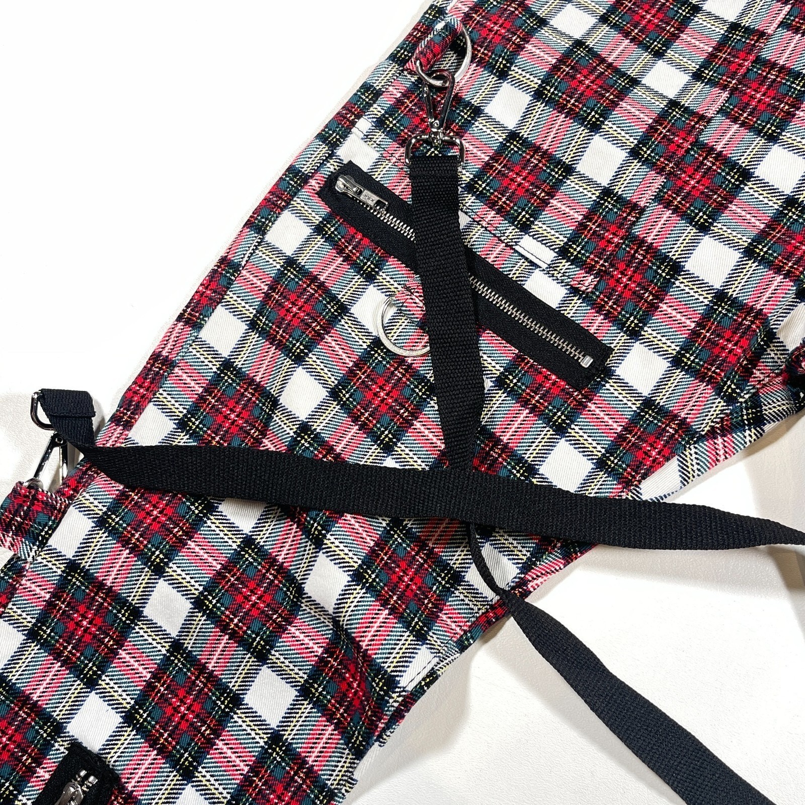 Urban Outfitters Tripp NYC Style red tartan plaid bondage pants Size Large L B8 image 4