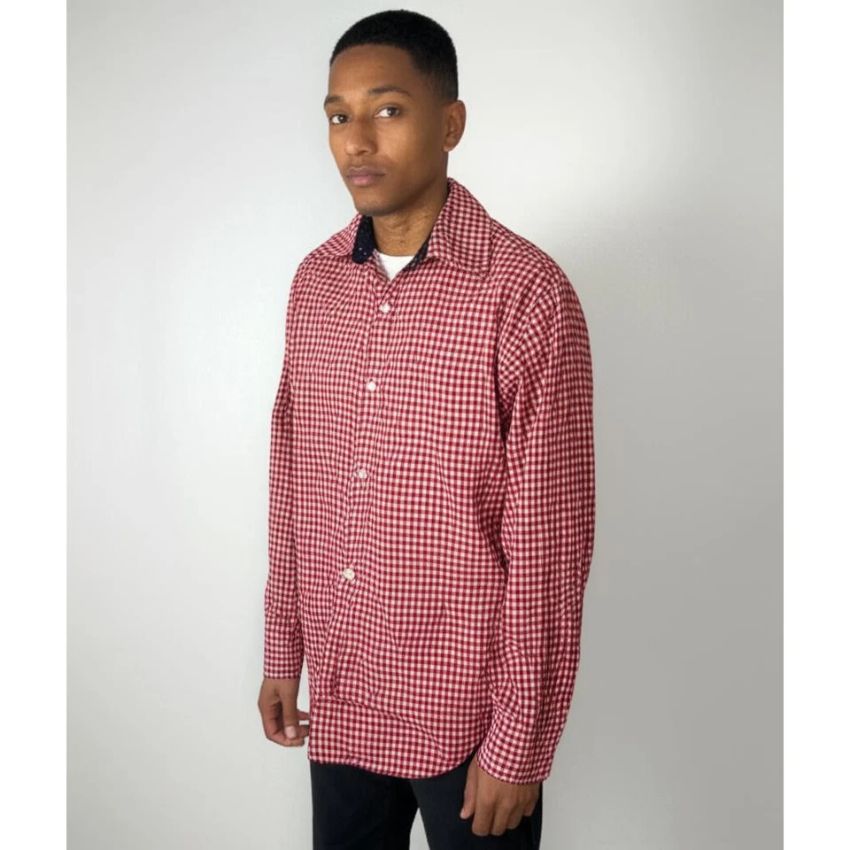 Camisa Kings Road Vintage Sears Para Hombres Roja Blanca Guinga Grande Preppy Cuadros Leñador Foto 3 de 4