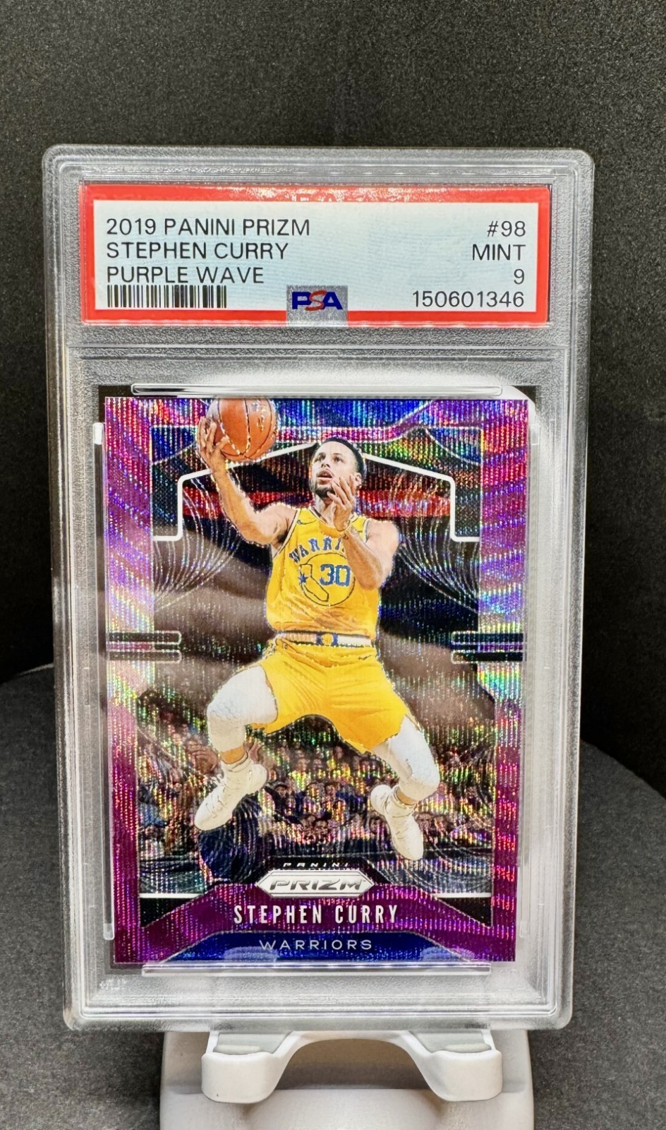 2019 Panini Prizm STEPHEN CURRY Purple Wave #98 - WARRIOS - PSA MINT 9