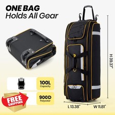 Fanwoli 100L Rolling Baseball Catchers Gear Bag w/Wheels Locker
