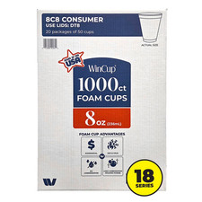 WinCup 8-Oz.Foam Cups, Styrofoam Cups Disposable 1000 ct. White 