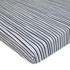 Mini Crib Sheet 38 x 24 Cotton Fitted Breathable Navy Fun Stripe Portable Baby