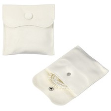 2Pcs Velvet Jewelry Pouches with Snap Button 4 x 4 in Storage Bags, White
