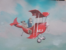 Original painting, aviation art 'Red aeroplane' 16x12" Not  print