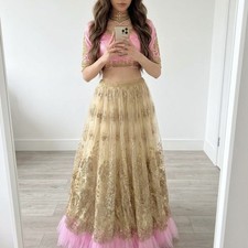 Gold Glitter And Pink Lehenga With Ruffles (handwork Blouse) RRP £250