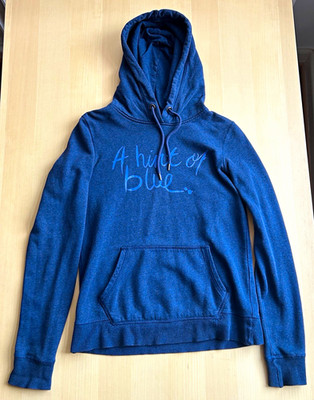 H&M L.O.G.G. Damen Hoodie Kapuzenpullover XS Blau Schriftzug Baumwolle