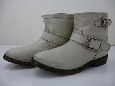 Women's 8 sz 38.5 ASH Nevada Cream Leather Biker Motorcycle Boots Harness Strap