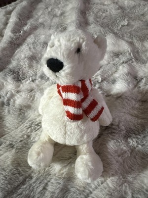 Jellycat Small Tiny Polar Bear Bashful White Polar Bear Red Scarf Plush 8  Mint