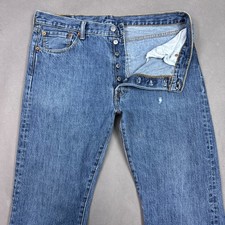 Levis 501 Jeans Mens 36x34 Blue Denim Pants Button Fly Faded Straight Distressed