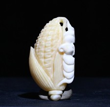 6CM Old Chinese Dynasty Place Giant Clam Corn Maize Bat Statue Pendant