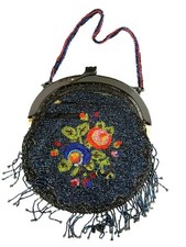 Vintage Art Deco Heavy Beaded Purse w Celluloid  Bakelite Frame/Clasp ca. 1930s