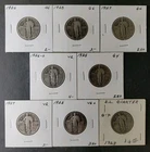 Lot of Eight 25c Standing Liberty Silver Quarter Dollars