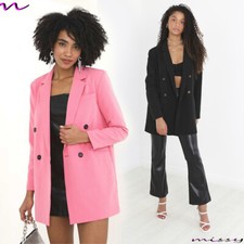 Women’s Ladies MH Button Double Breasted Padded Shoulder Blazer Outwear Jacket