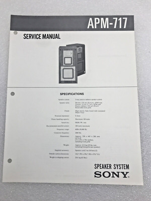 Original OEM Sony APM-717 Service Manual Repair Speaker System 1985