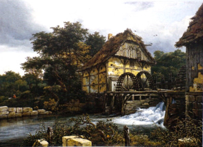 AK Jacob von Ruisdael Zwei Wassermühlen und eine offene Schleuse Holländer Goldenes Zeitalter