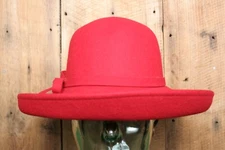 SCALA Red Hat Society 100% Wool Rolled Brim Bucket Hat No Size Fits Up To 7 1/4