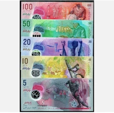 Maldives Set 5 Pcs 5 10 20 50 100 Rufiyaa Polymer P 26A 26-36 NEW UNC Banknote