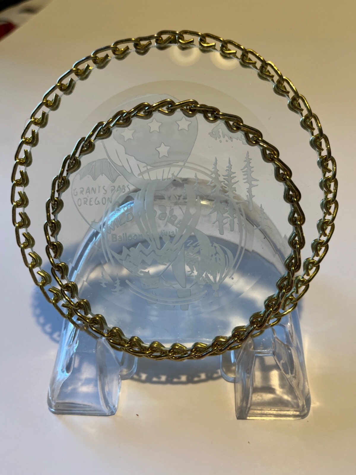 Set of 2 souvenir etched glass coasters gold trim 6th Wild Rogue