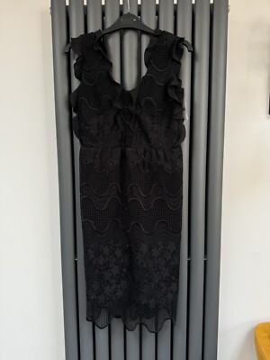 Brandneu mit Etikett Next schwarz Spitzendetail V-Ausschnitt elegantes Partykleid Gr. 8 Petite UVP £75