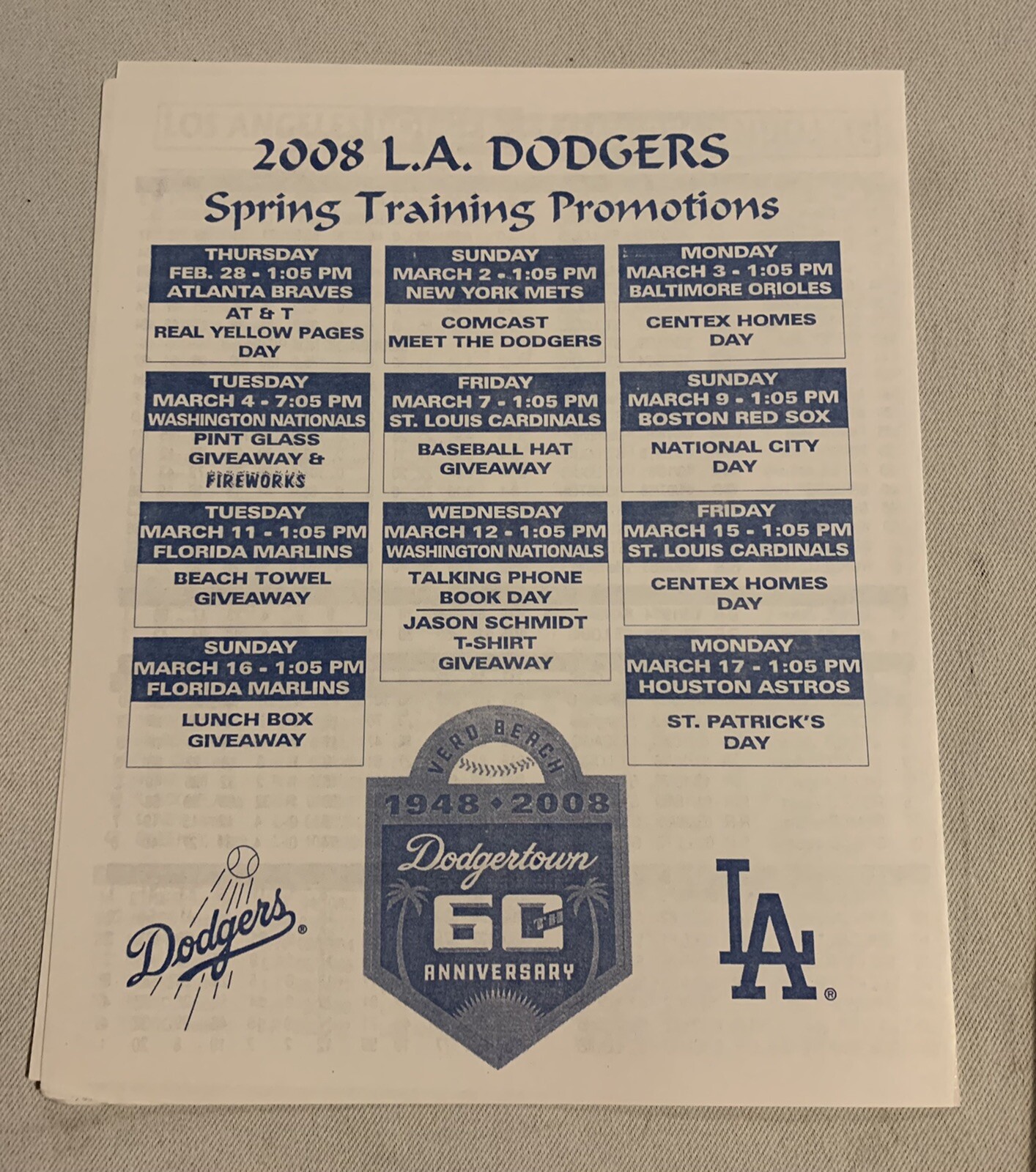 Vintage 2008 Vero Beach Los Angeles Dodger Spring Training Pamphlet ...