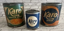 3 Vintage Karo Syrup Tin Cans w/ Paper Labels & Lids Corn Syrup Waffle Syrup
