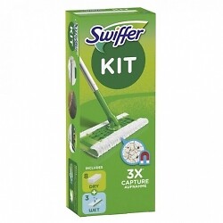 Swiffer Dry Starter Kit completo di scopa 8 panni con 3 panni wet
