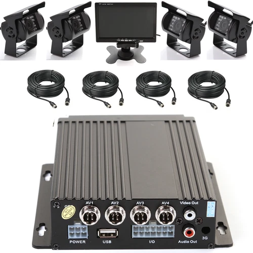 4CH Car Mobile DVR Recorder +4 IR Light Vision Camera + Cable +7" LCD Screen Set