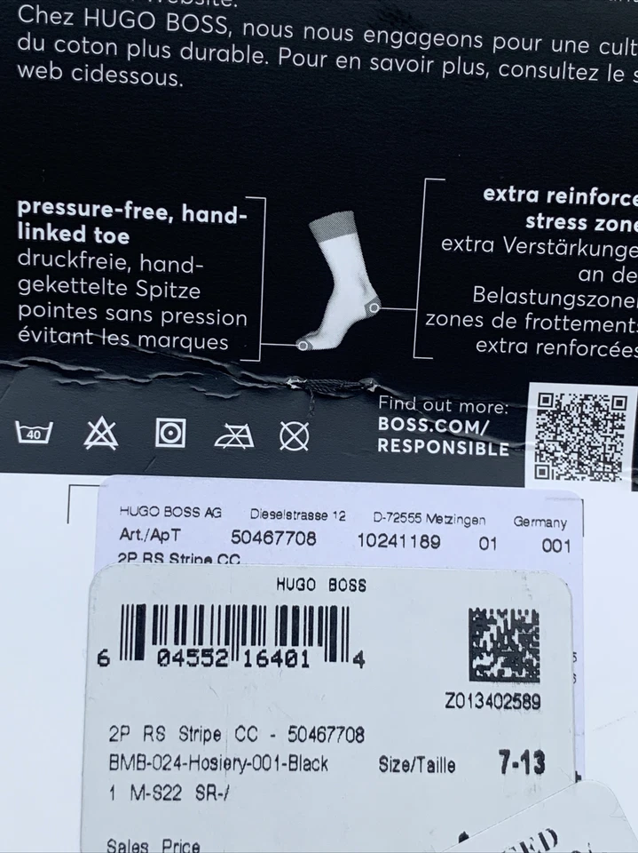 New with Tags Authentic Hugo Boss Logo Dress Socks Black 2 pairs Large - Image 3 of 4