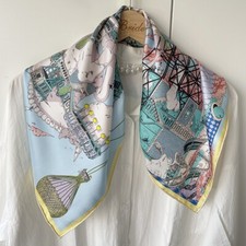 Dream Horse Print Twill Silk Bandanna Collar Necktie Scarf Hand Rolled Blue 26