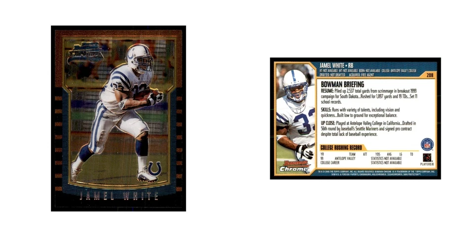 2000 Bowman Chrome Jamel White RC Football Cards #208 - Image 3 of 3