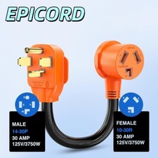 EPICORD 1.5FT 3 Prong to 4 Prong Dryer Adapter NEMA 14-30P Male to 10-30R USA