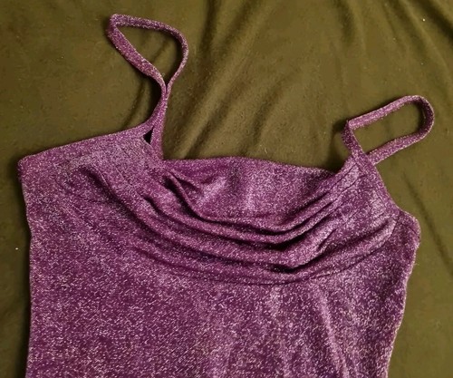 Vintage All That Jazz Strappy Prom Dress Purple Sparkle Form Fitting Size L 12 - Picture 3 of 5