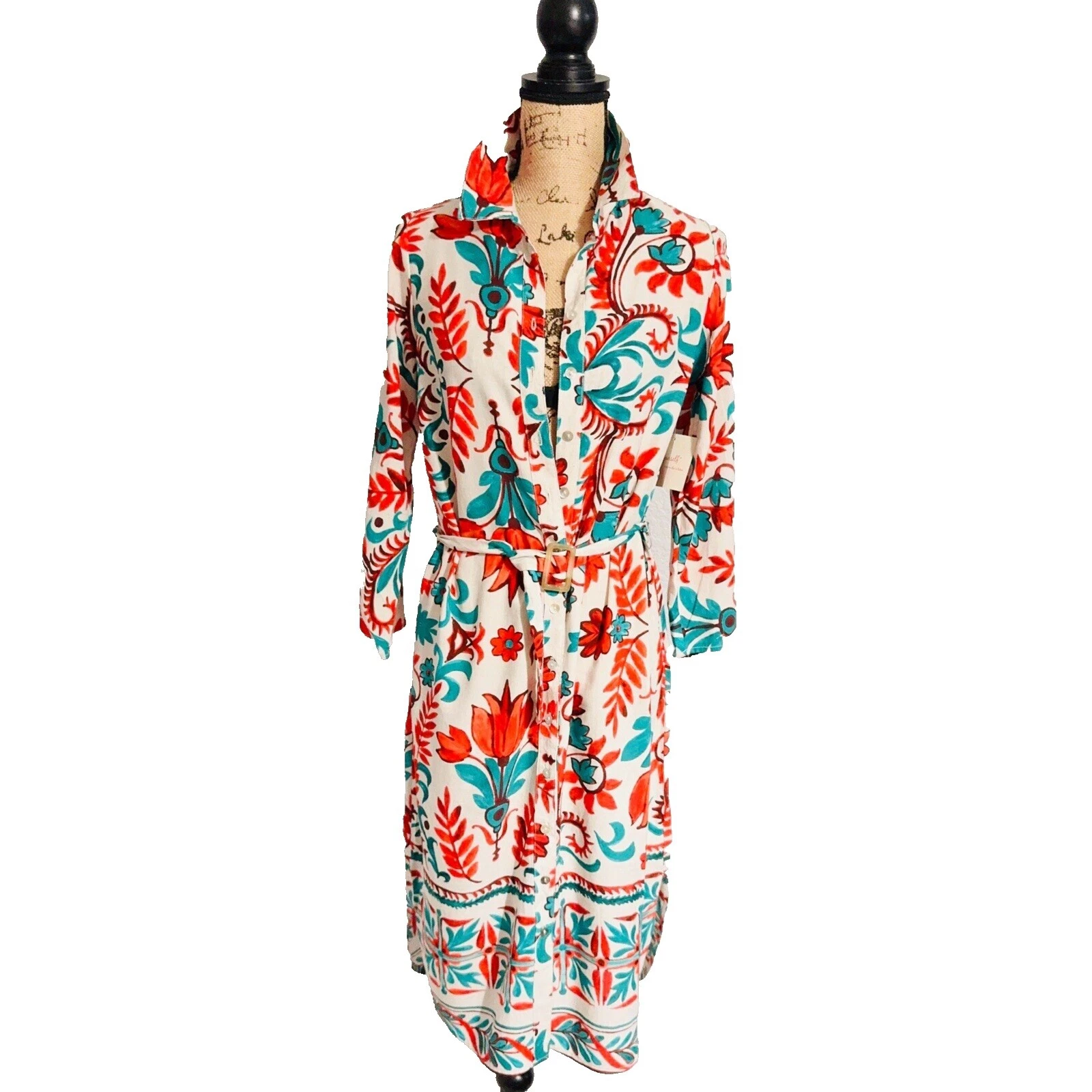 Vestidos de camisa floral Anthropologie mangas 3/4