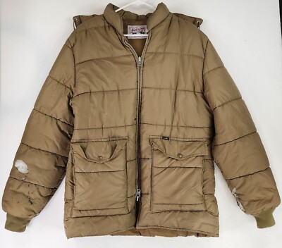 Lee Storm Rider Jacket Mens Large Beige Grunge Torn USA Classic Vintage Puffer